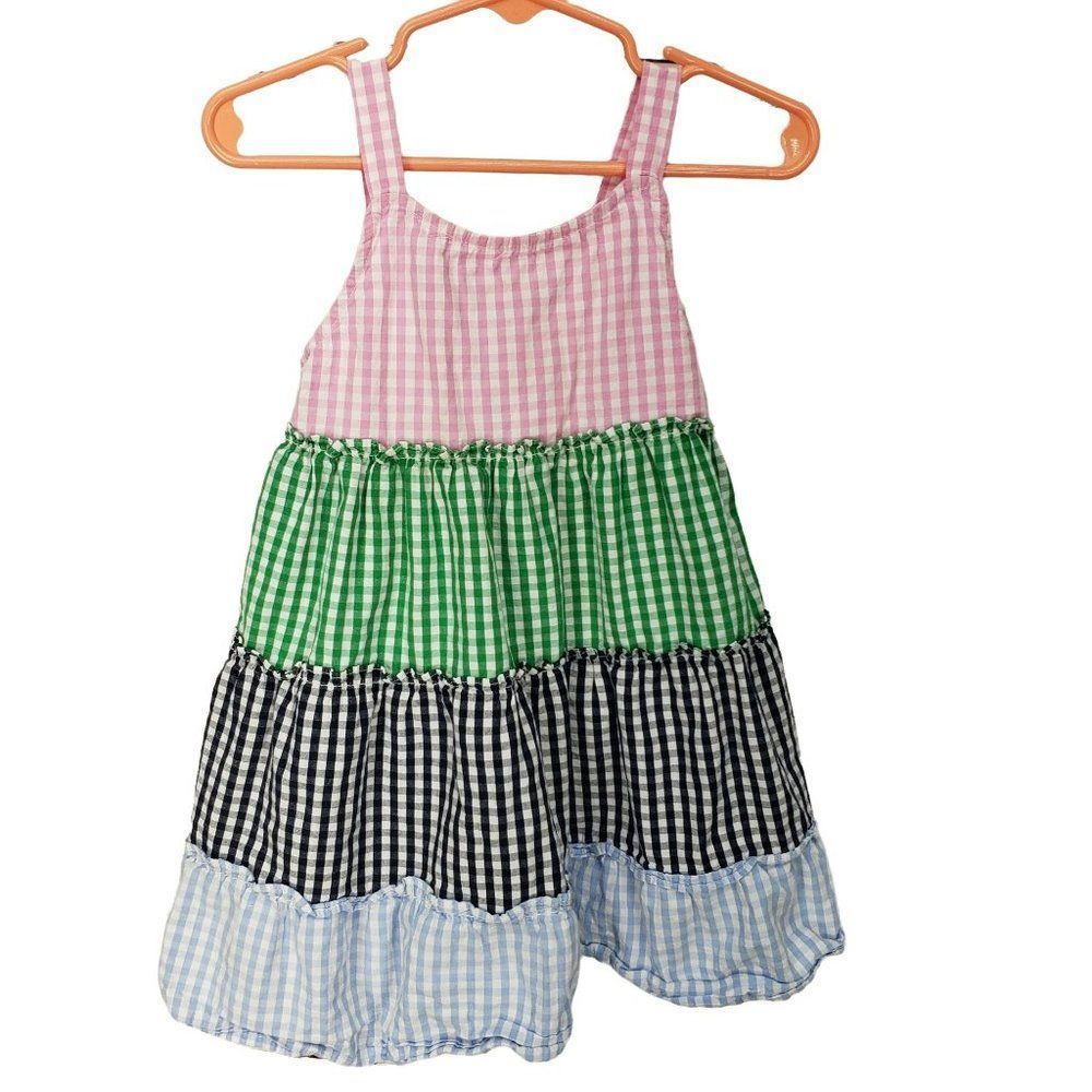 Girls Crown & Ivy Gingham Pink, Green, Blue Tiered Sleeveless Dress Size 4T